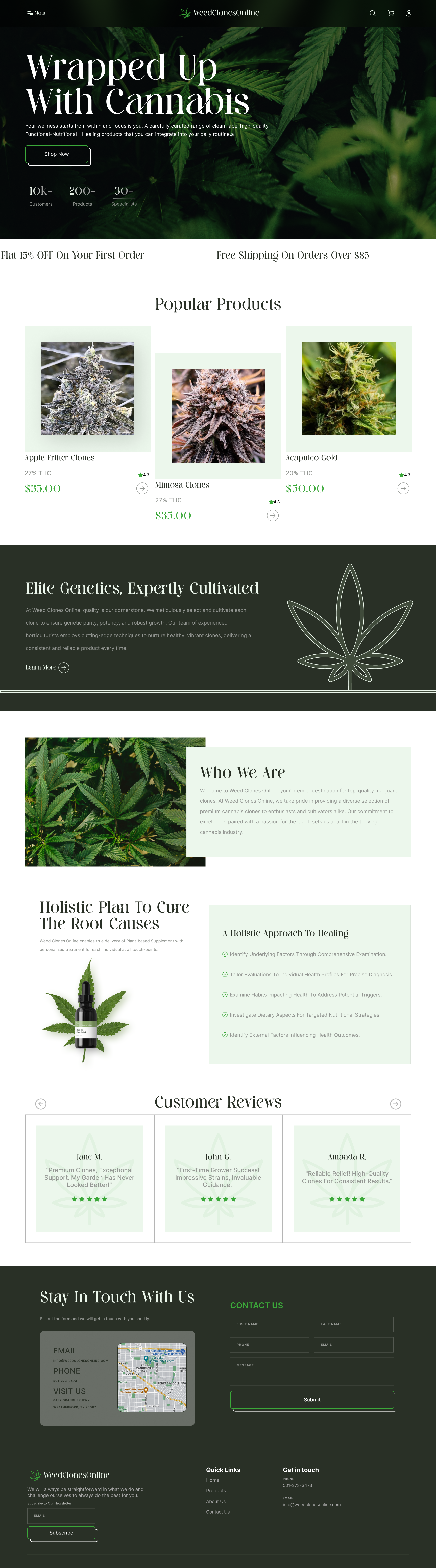 landing page design image of weed clones online project